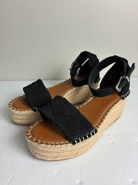 Women’s Black Espadrille Platform Sandals Ankle Strap Beach Vacation Cruise Sz 7